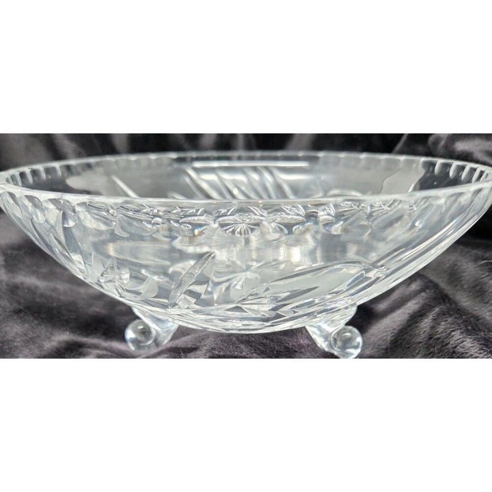 Vtg Nachtmann Cut Crystal Bowl 3 Footed Wheat Pattern Clear Glass Candy Dish